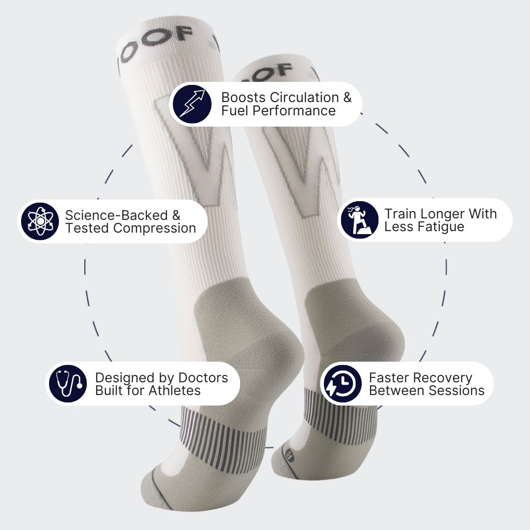 Performance Compression Socks | Designed for Athletes | White & Grey