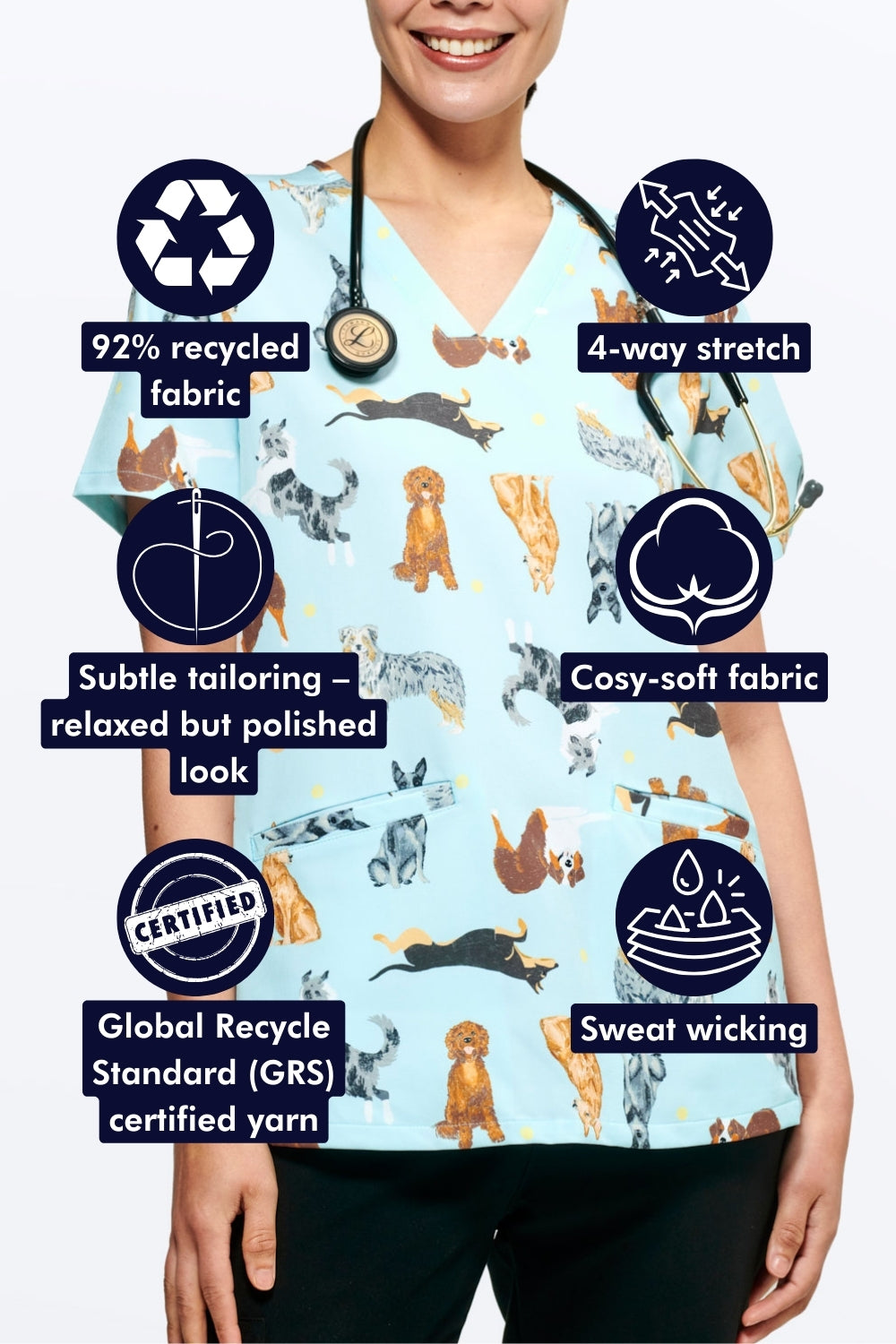 Down Under Dogs Women’s 3-Pocket Scrub Top