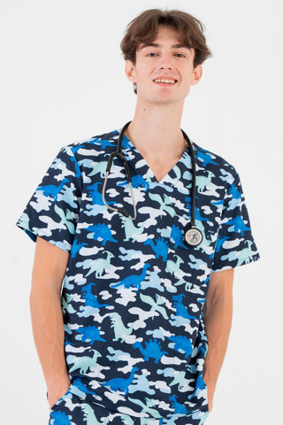Camosaurus Rex Men's 3-Pocket Scrub Top