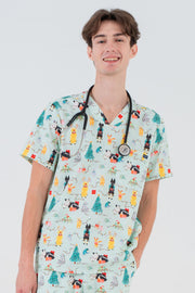 Christmas Tails Men’s 3-Pocket Scrub Top