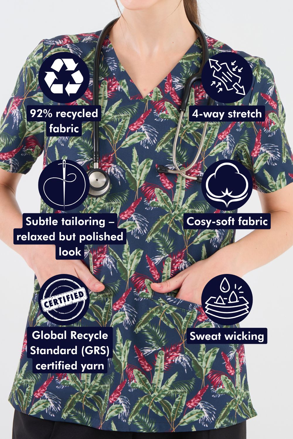 In the Jungle Women's 3-Pocket Scrub Top