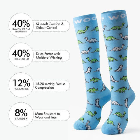 Dinosaurs Bamboo Compression Socks | Dr. Woof Apparel