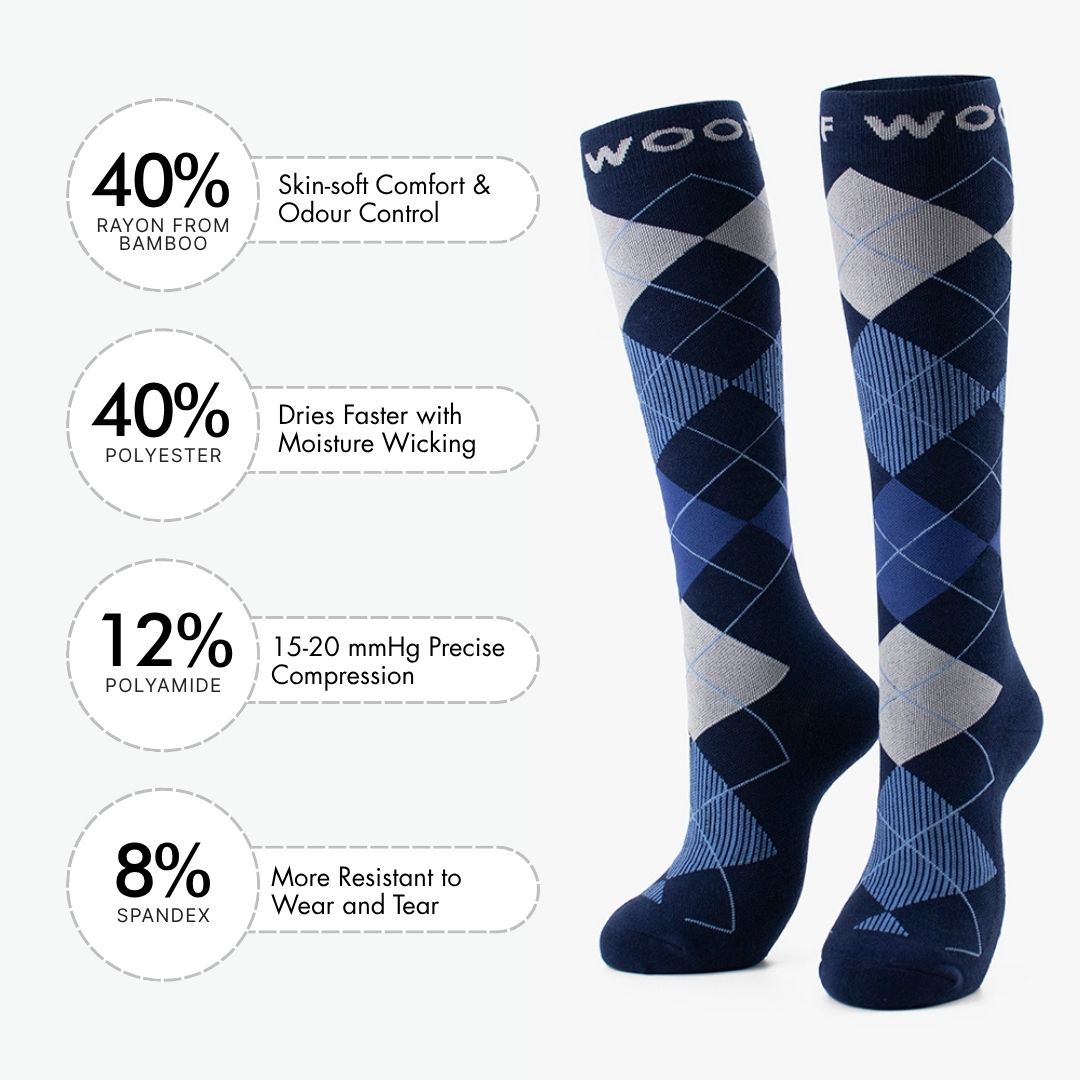 Midnight Argyle Bamboo Compression Socks | Dr. Woof Apparel