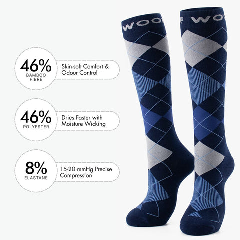 Midnight Argyle Bamboo Compression Socks