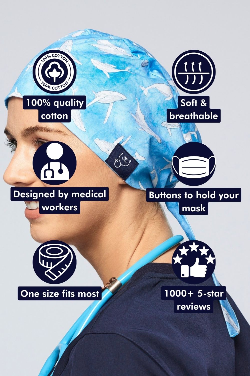 Migaloo: The White Whale Scrub Cap | Dr. Woof Apparel