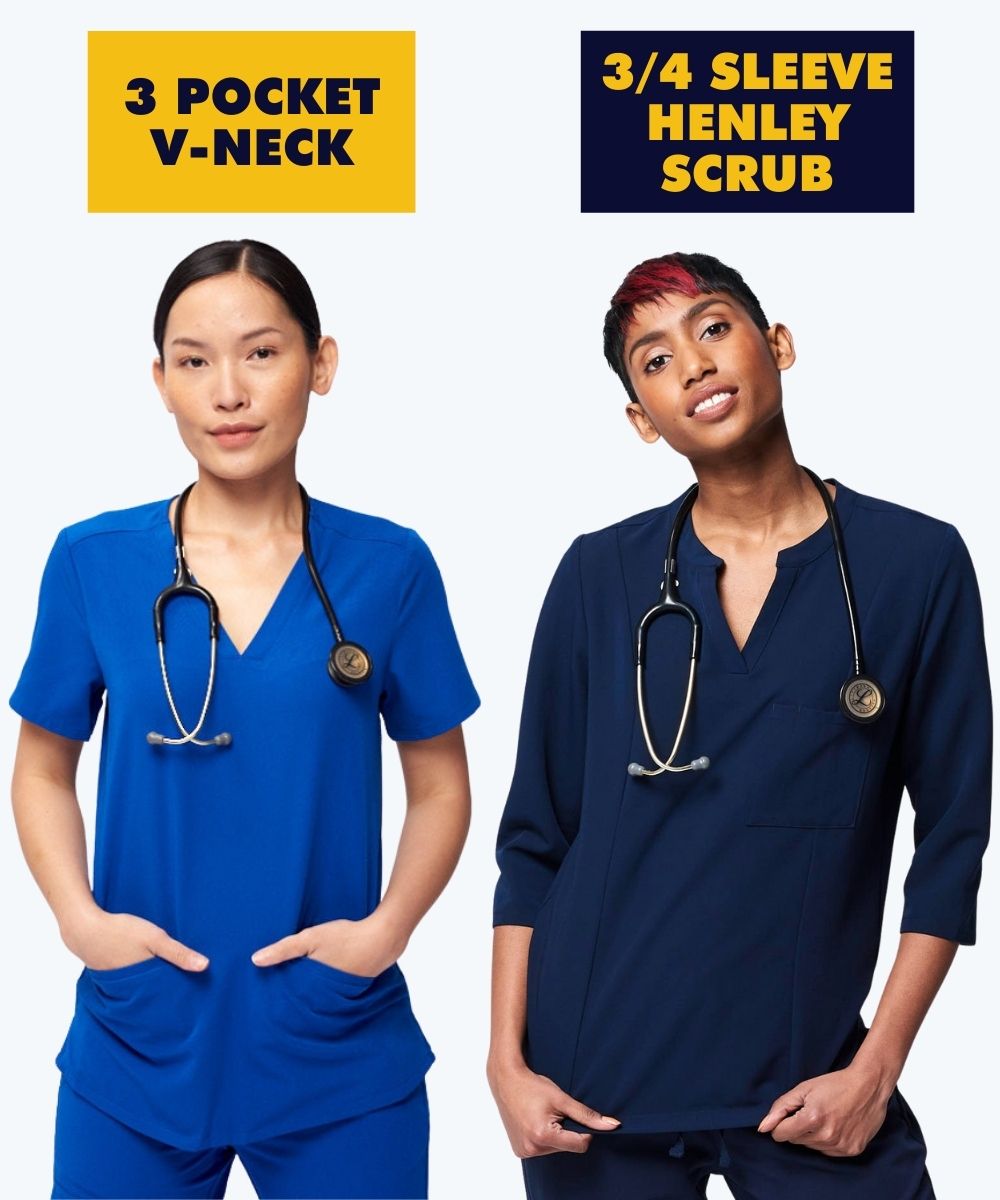 3 pocket v-neck vs 3/4 sleeve henley scrub