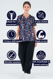 Red Flowering Gum Women’s 3-Pocket Scrub Top