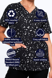Black & White Confetti - Women's Scrub Top