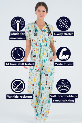 Christmas Tails Women’s 8-Pocket Scrub Jumpsuit
