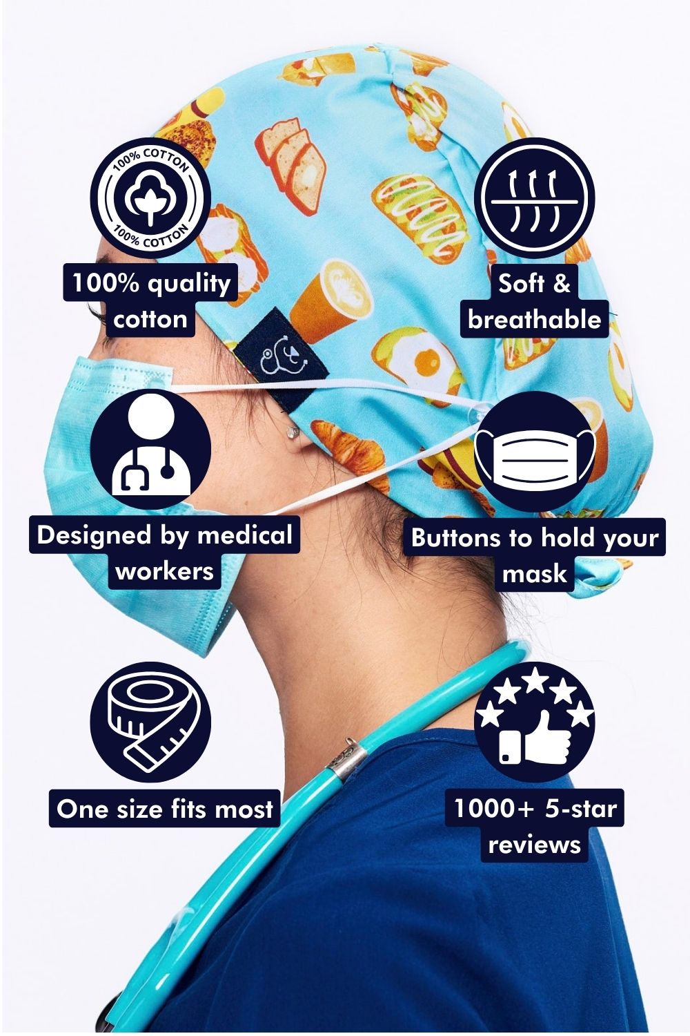 Surgcal Theatre Scrub Hats Caps Mushroom Surgeon Medcal ODP Anesthetst Doctors Nurses Vets