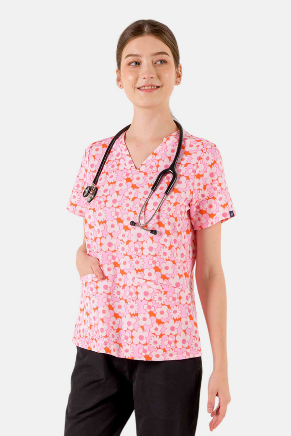 Flower Power Women’s 3-Pocket Scrub Top