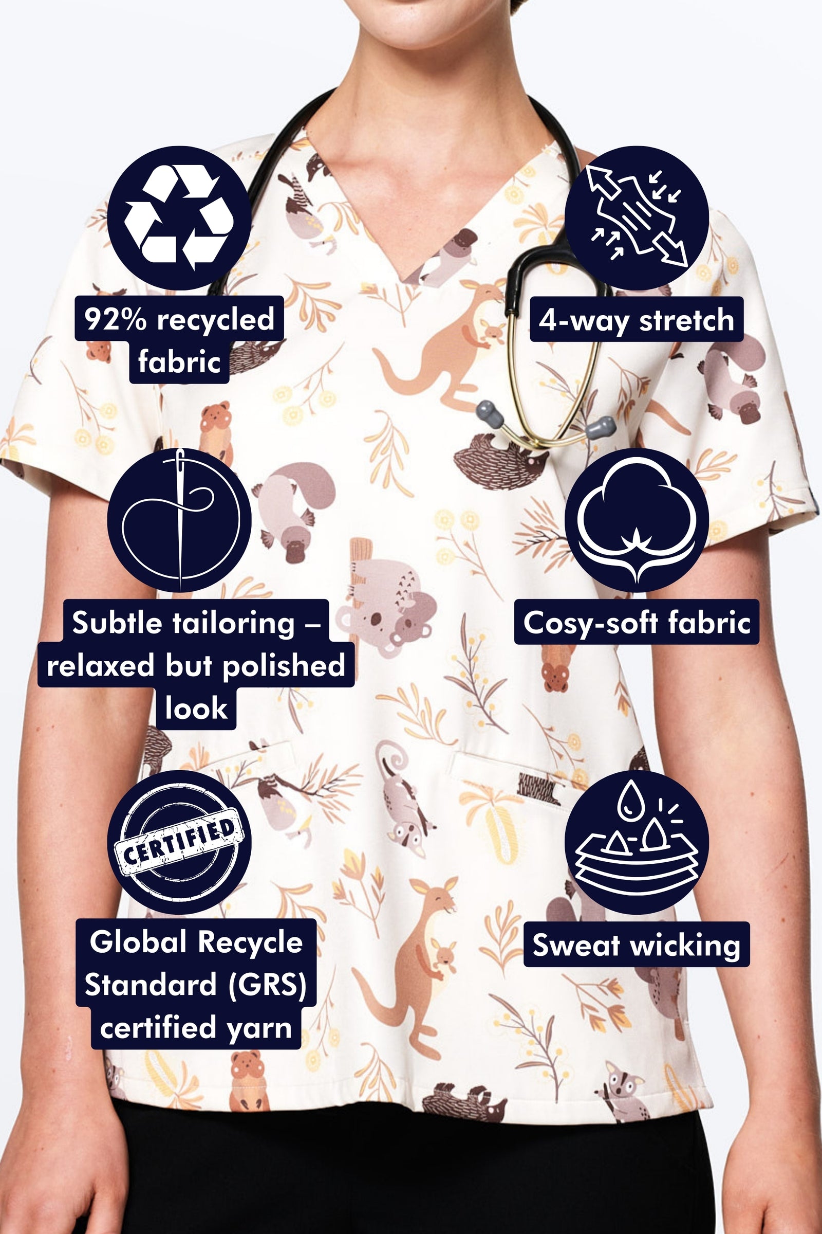 Aussie Natives Women’s 3-Pocket Scrub Top