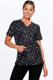Black & White Confetti - Women's Scrub Top