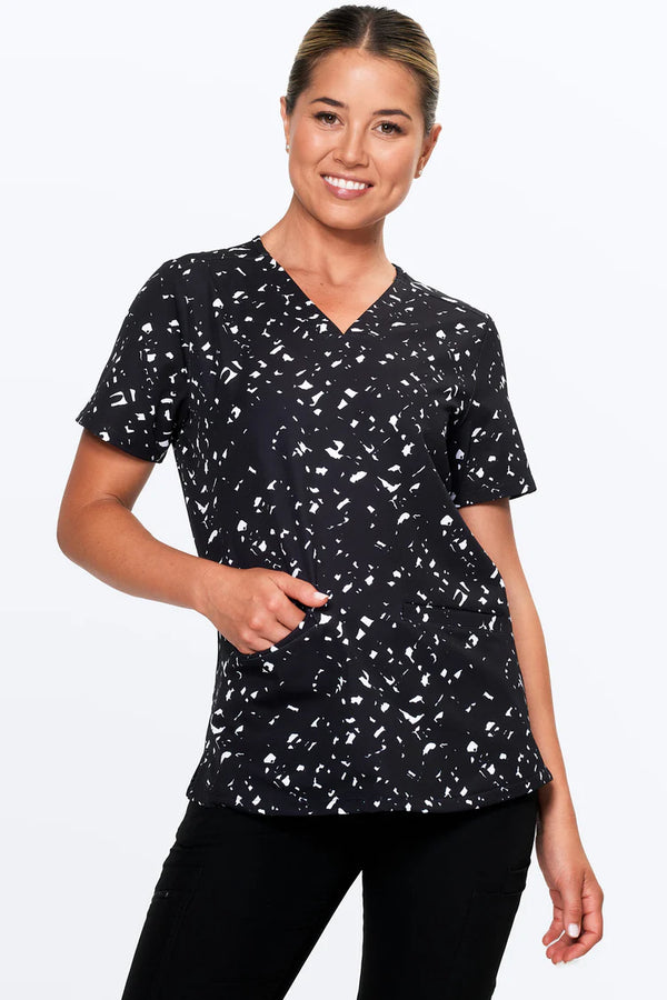 Black & White Confetti - Women's Scrub Top