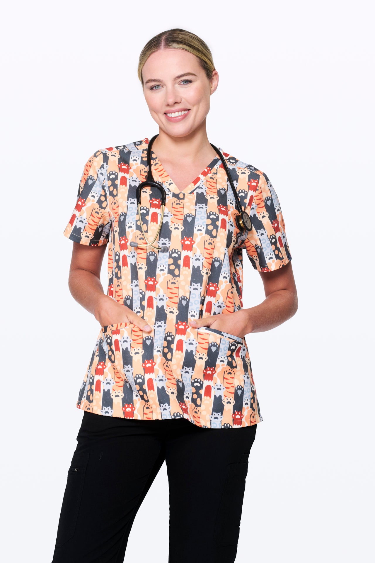 Paw Print Women’s 3-Pocket Scrub Top