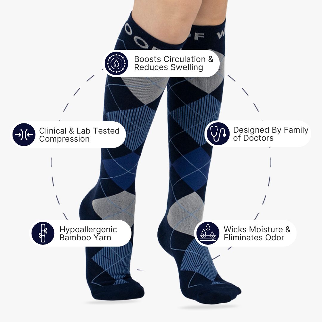 Midnight Argyle Bamboo Compression Socks | Dr. Woof Apparel