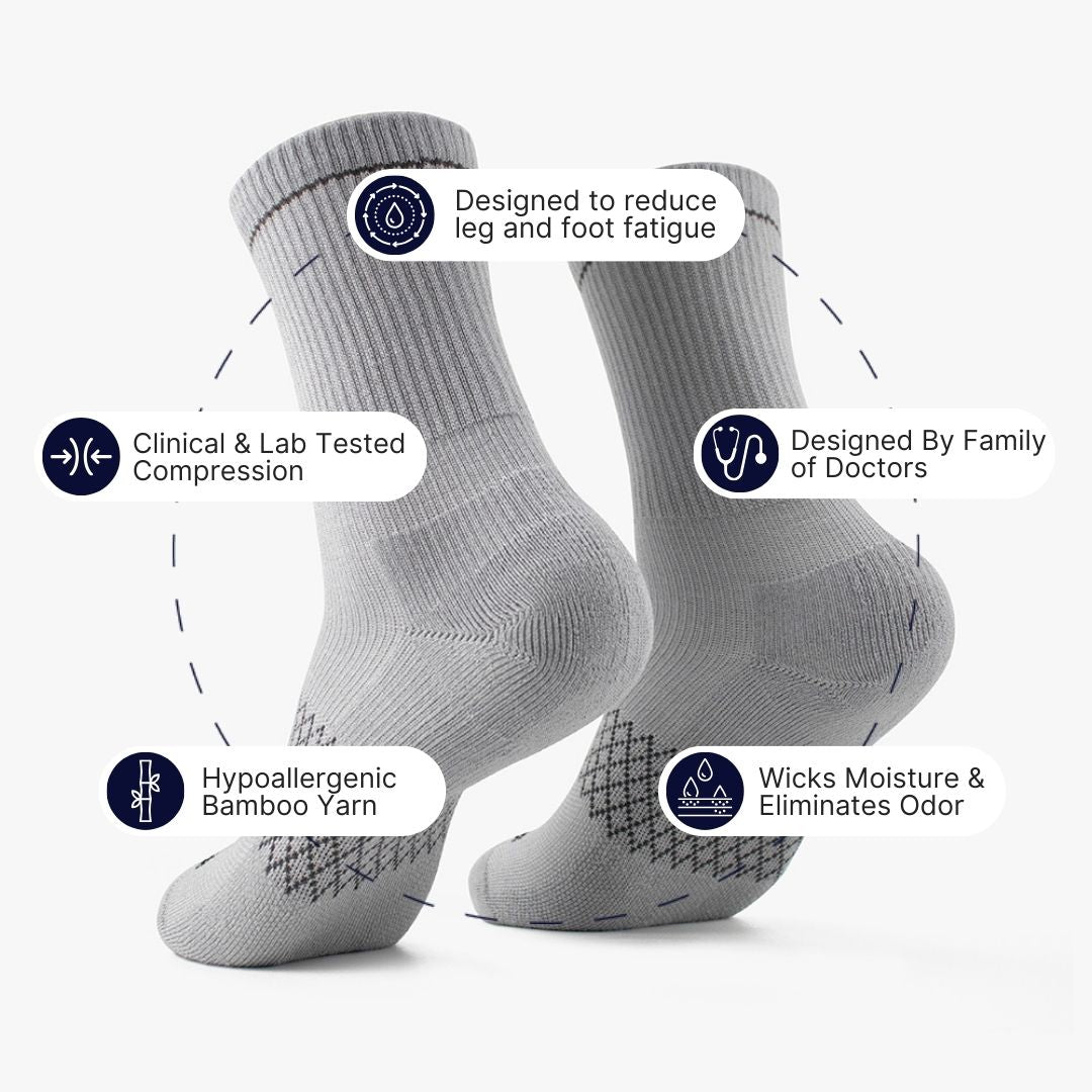 Bamboo Crew Compression Socks | Grey | Medium Graduated