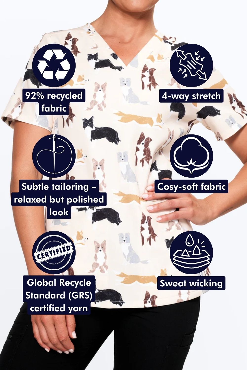 Border Collies - Fun Printed Scrub Tops and Joggers | Dr Woof Apparel