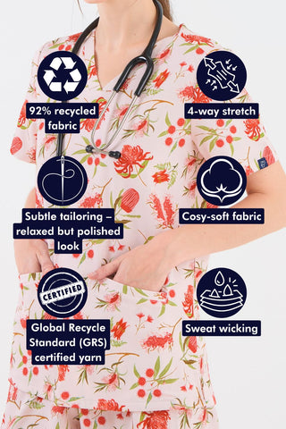 Bushland Blooms Women’s 3-Pocket Scrub Top