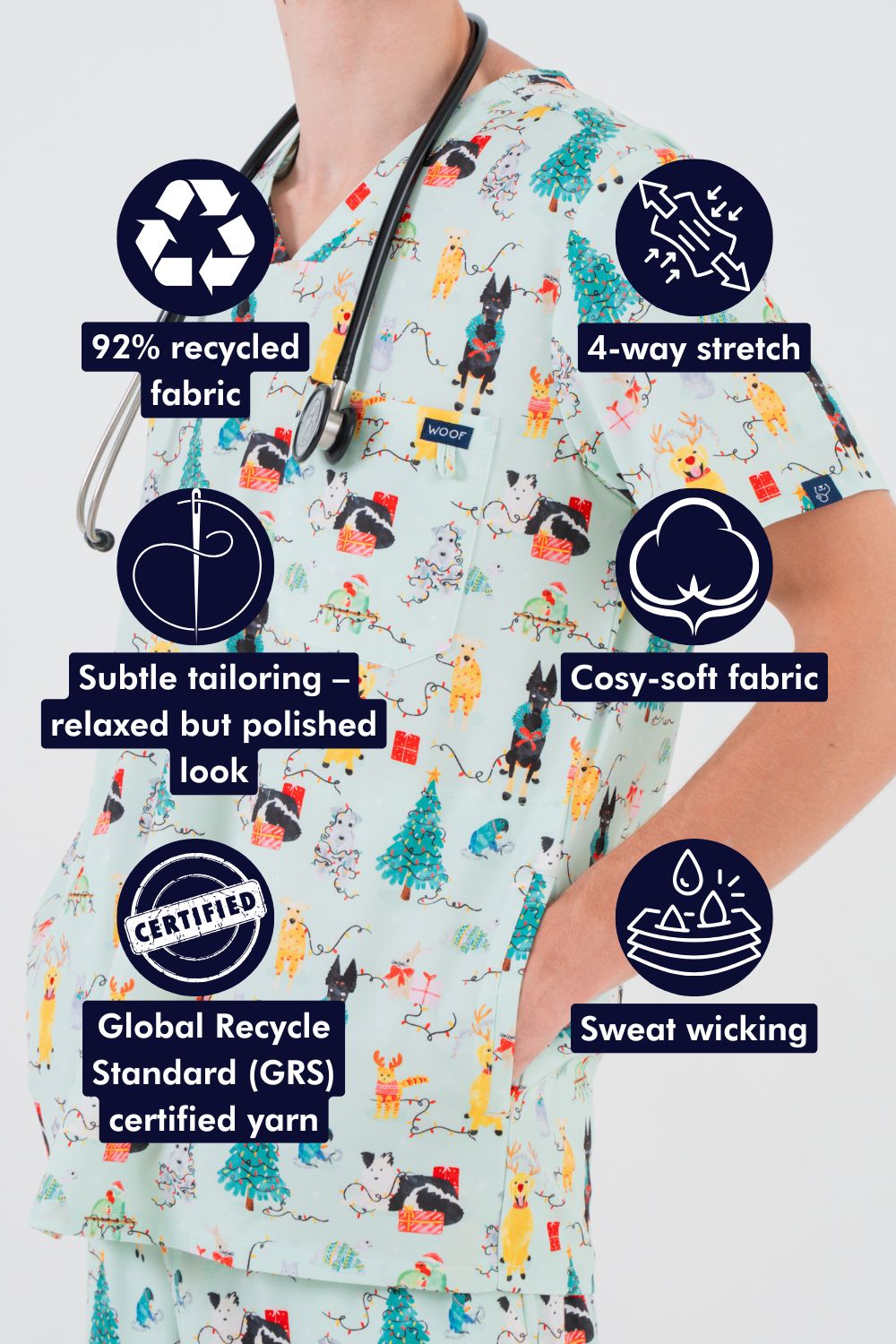 Christmas Tails Men’s 3-Pocket Scrub Top