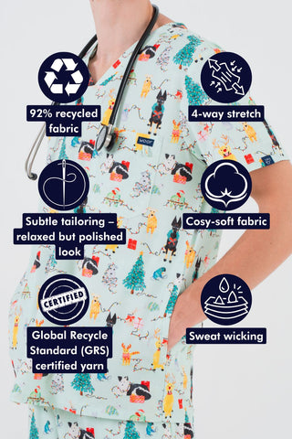 Christmas Tails Men’s 3-Pocket Scrub Top