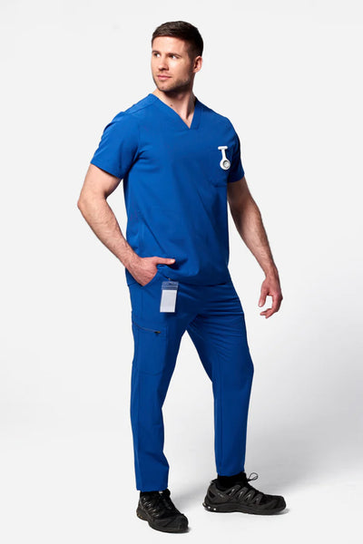 Doctor wearing a Dr. Scrub Uniform in Royal Blue