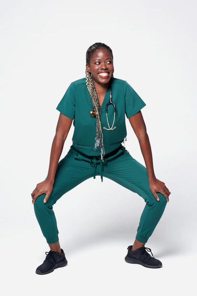 Dr wearing a Dr Woof Scrub Uniform with jogger pants in Fern Green