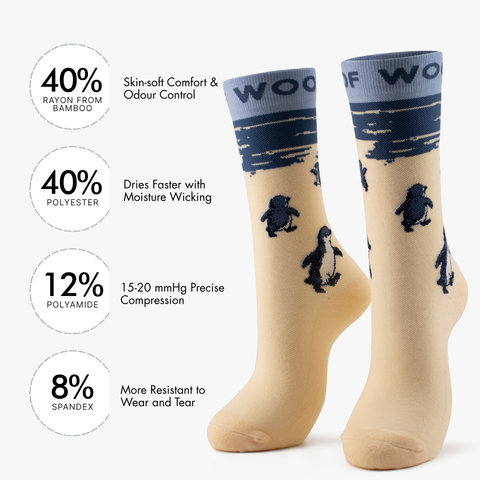 Fairy Penguins Bamboo Crew Compression Socks | Dr. Woof Apparel