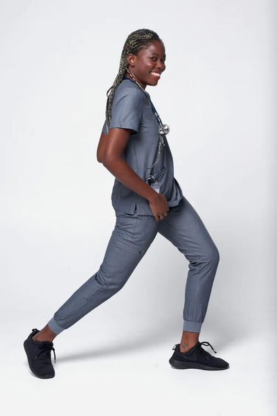 Doctor wearing a Dr. Scrub Uniform in Steel Gray