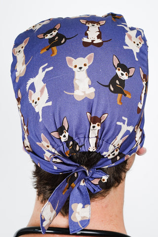 A Vet Nurse Wearing a Dr. Woof Chihuahua Surgical Scrub Cap