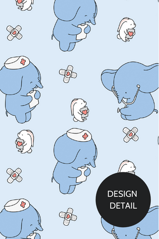 Dr. Woof Little Elephant Surgical Scrub Cap Design Closeup