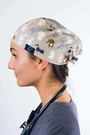 A Med Tech Wearing a Dr. Woof Bunnies Surgical Scrub Cap 