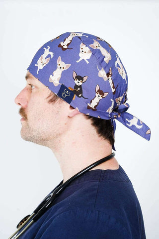 A Vet Wearing a Dr. Woof Chihuahua Surgical Scrub Cap